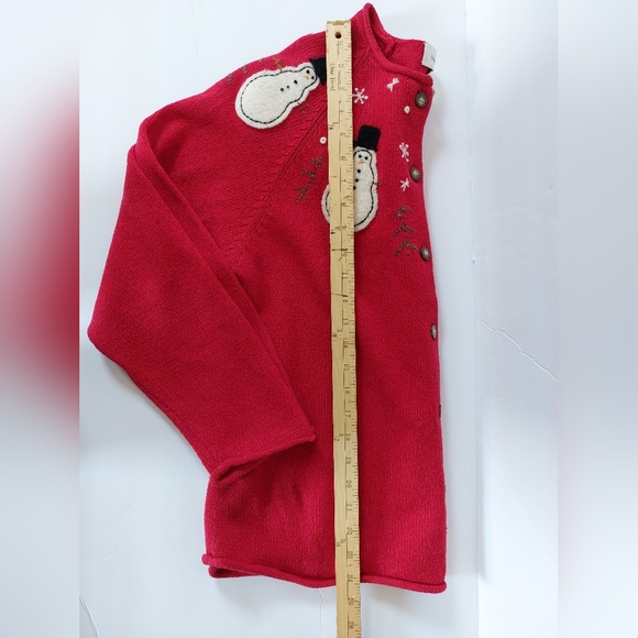 Red Snowman Applique Christmas Cardigan Sweater‎ size Large Susan Bristol - Picture 6 of 7